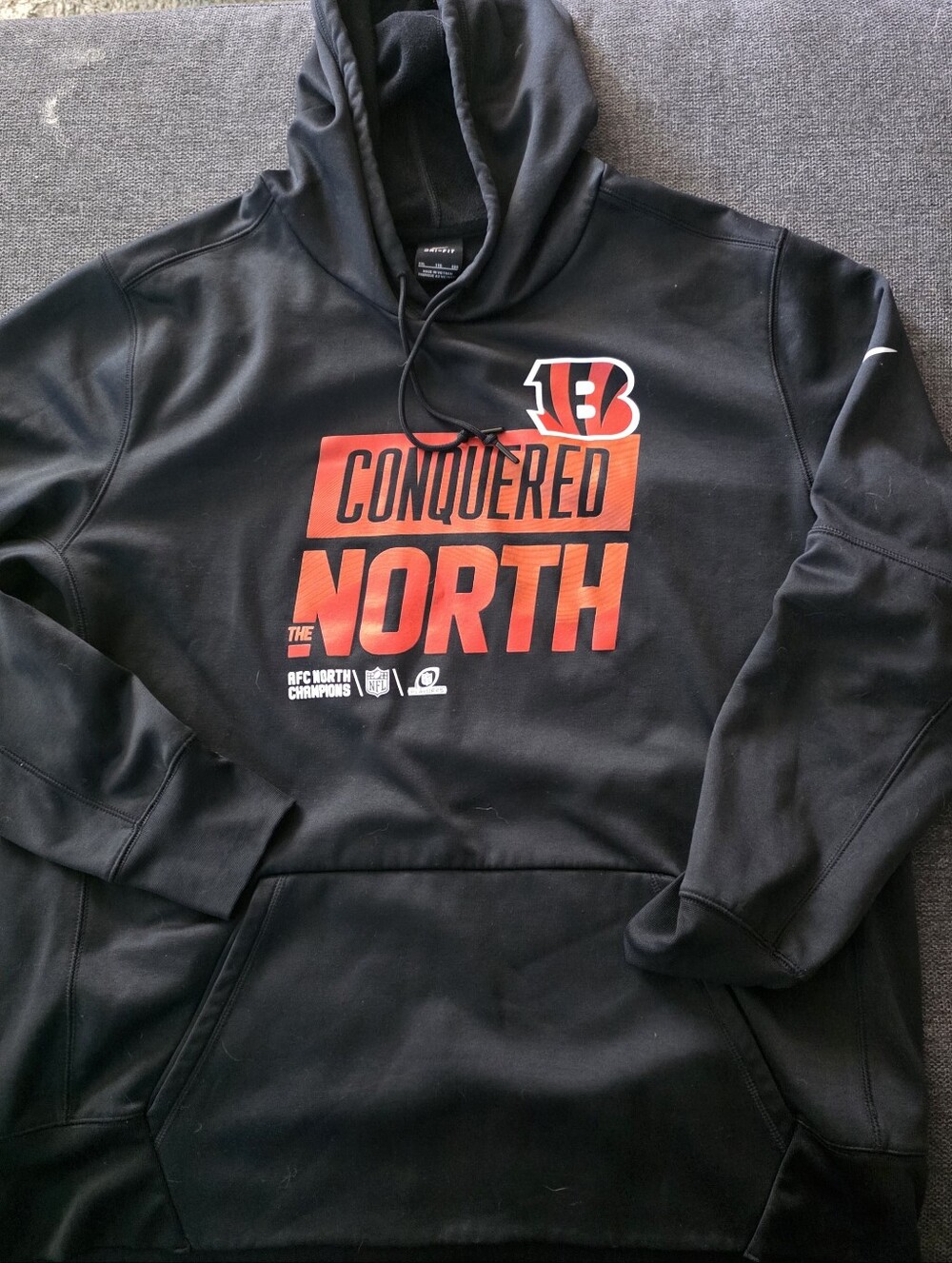 Nike Black Hoodie with Red 'Conquered the North' Graphic